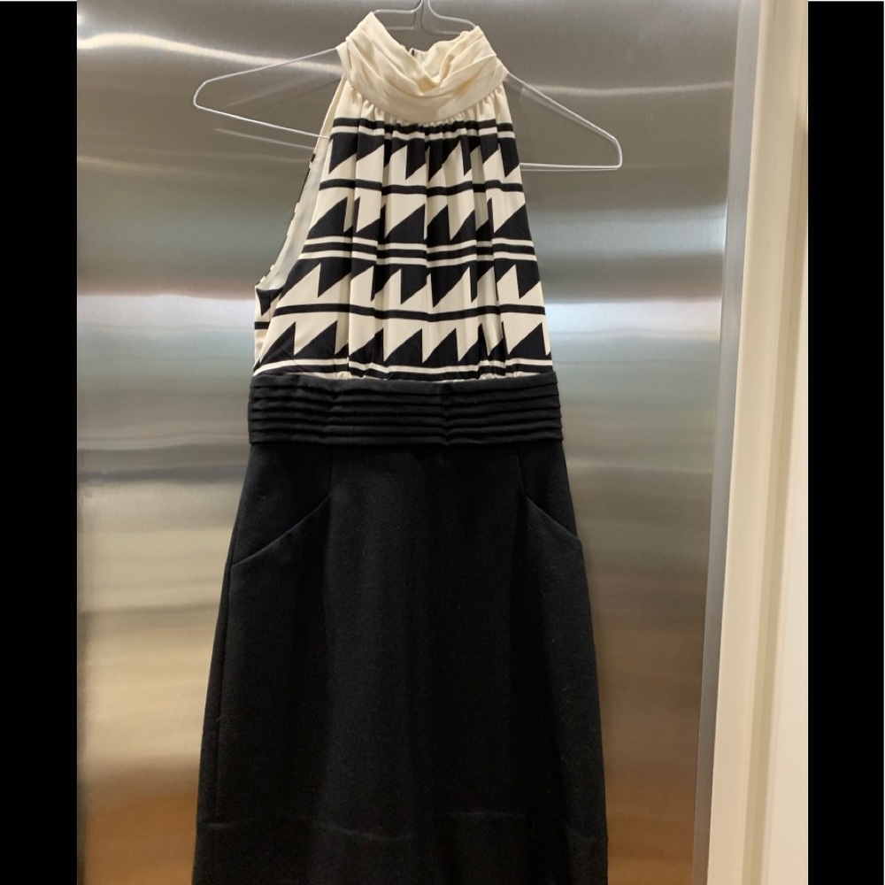 Shoshanna silk and wool sleeveless halter dress